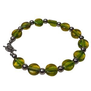 Handmade green & yellow sea glass beaded bracelet